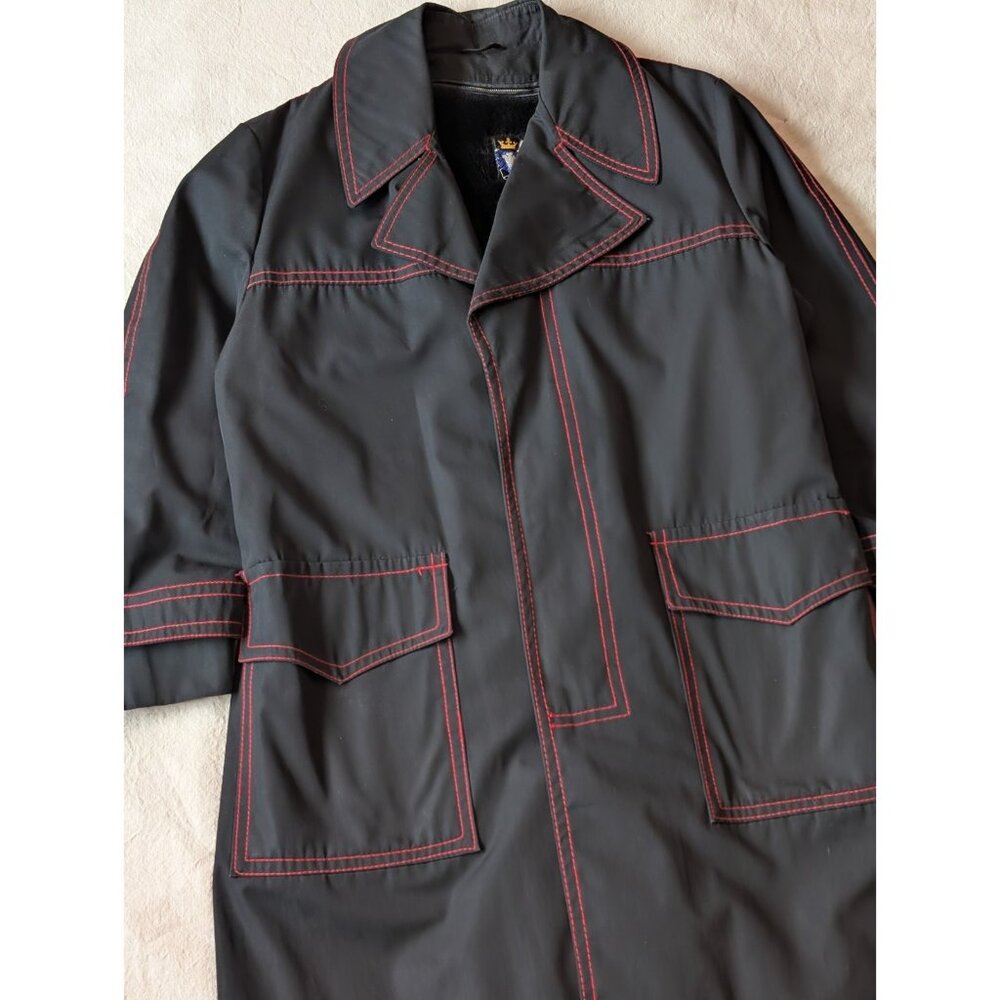 Vintage 70s Grais All Weather Coat Red Accent Stitch Classic Goth Trench Size 40